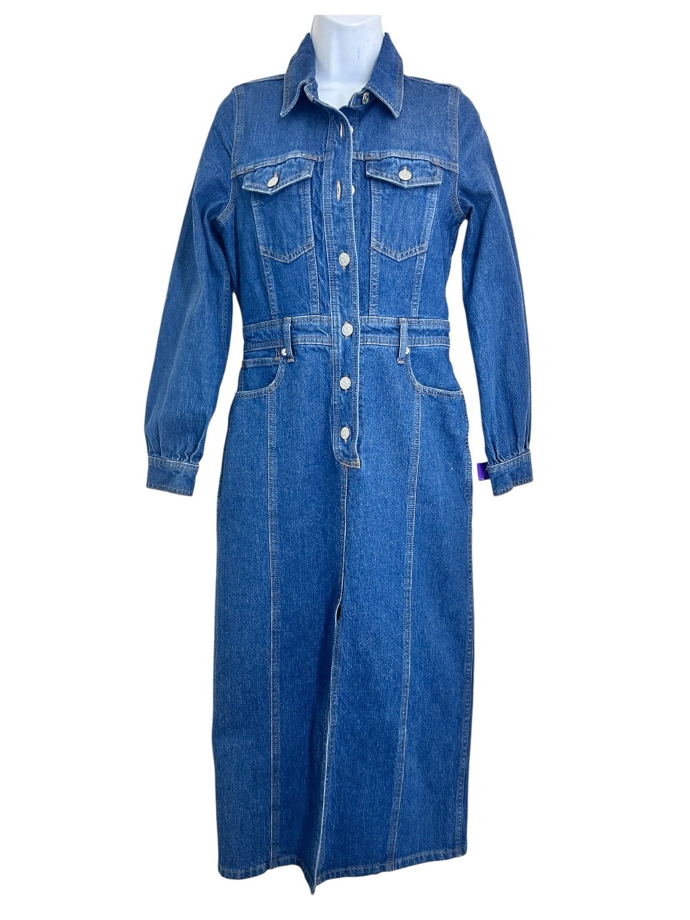 Madewell Denim Midi Shirtdress Size 2 Glissan Wash Heavyweight Cotton Dress NWOT - Picture 2 of 15